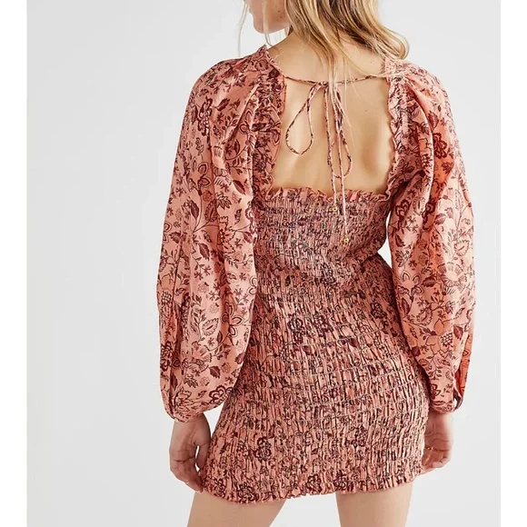 Free People Smock It To Me Apricot Combo Mini Dress XS - Picture 2 of 7